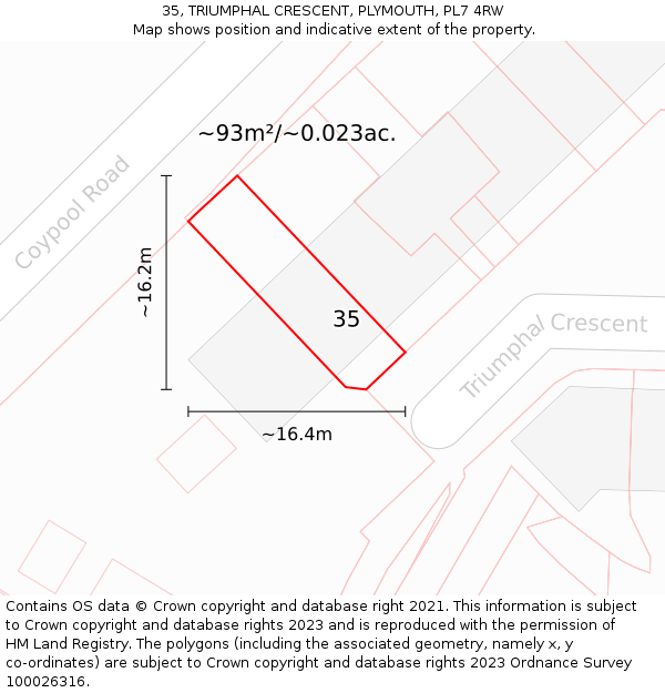 35, TRIUMPHAL CRESCENT, PLYMOUTH, PL7 4RW: Plot and title map