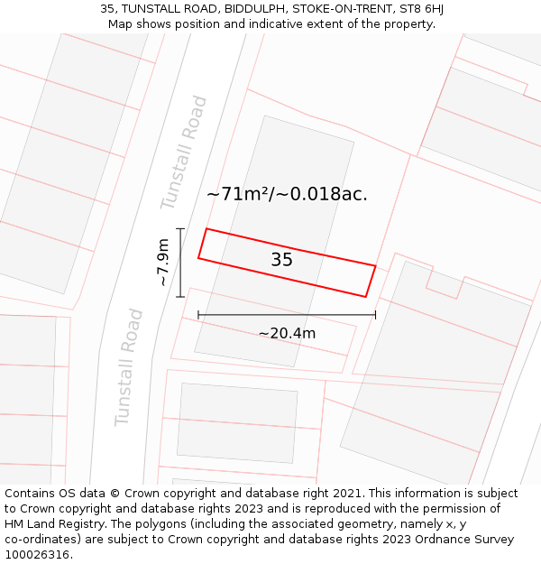 35, TUNSTALL ROAD, BIDDULPH, STOKE-ON-TRENT, ST8 6HJ: Plot and title map