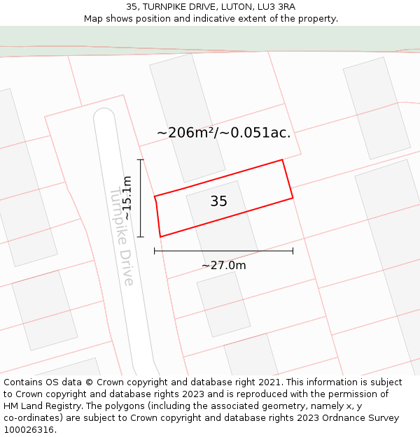 35, TURNPIKE DRIVE, LUTON, LU3 3RA: Plot and title map