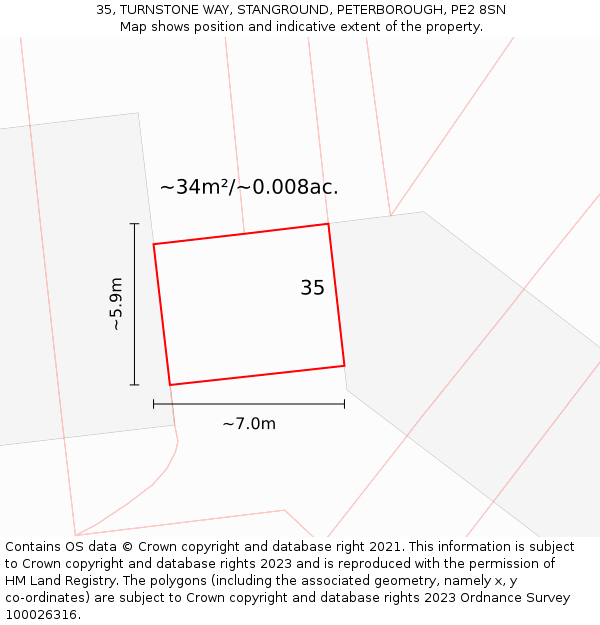 35, TURNSTONE WAY, STANGROUND, PETERBOROUGH, PE2 8SN: Plot and title map