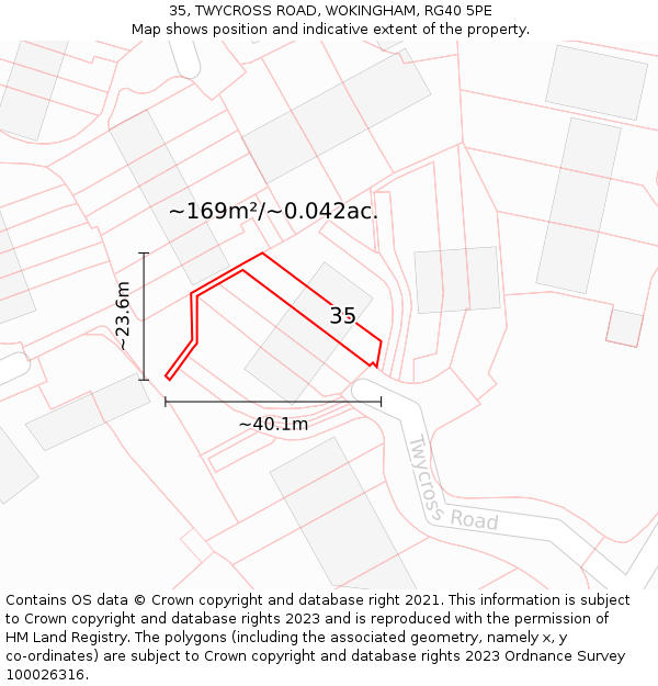35, TWYCROSS ROAD, WOKINGHAM, RG40 5PE: Plot and title map