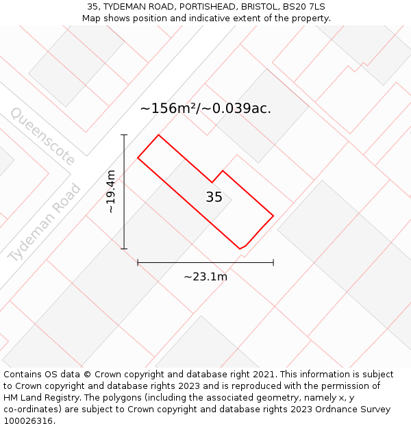 35, TYDEMAN ROAD, PORTISHEAD, BRISTOL, BS20 7LS: Plot and title map