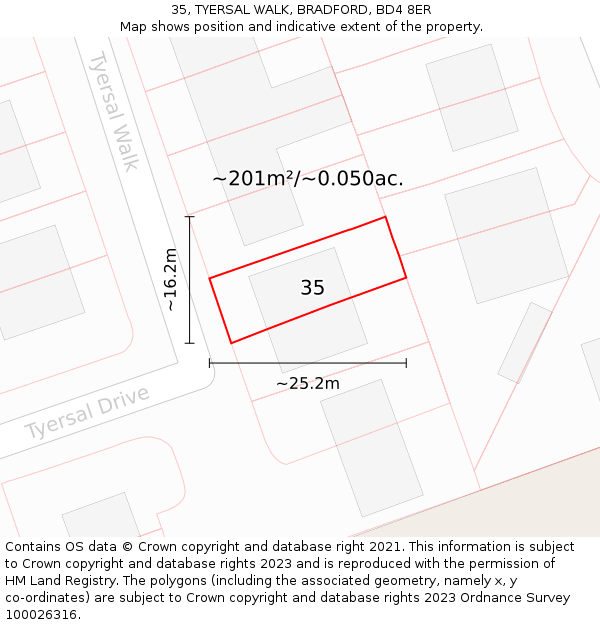 35, TYERSAL WALK, BRADFORD, BD4 8ER: Plot and title map