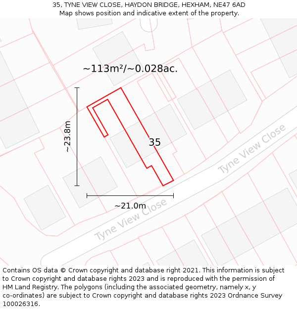 35, TYNE VIEW CLOSE, HAYDON BRIDGE, HEXHAM, NE47 6AD: Plot and title map
