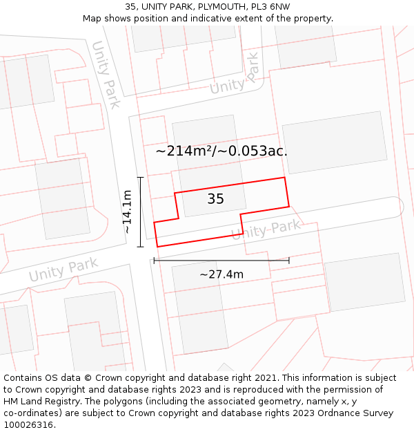 35, UNITY PARK, PLYMOUTH, PL3 6NW: Plot and title map