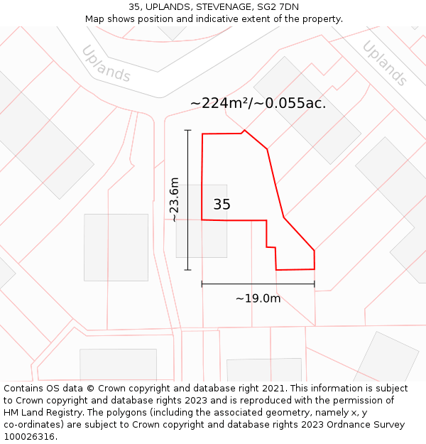 35, UPLANDS, STEVENAGE, SG2 7DN: Plot and title map