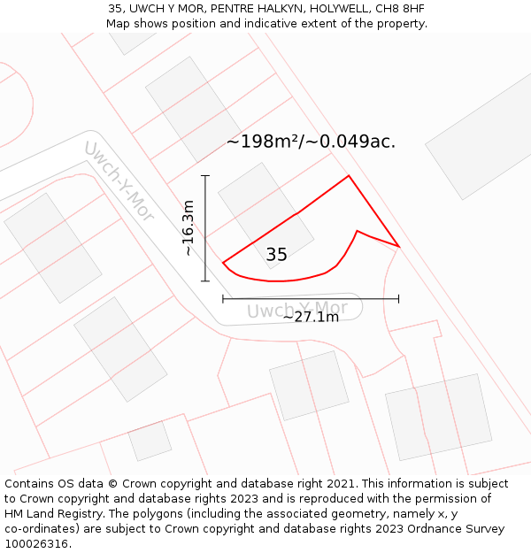 35, UWCH Y MOR, PENTRE HALKYN, HOLYWELL, CH8 8HF: Plot and title map