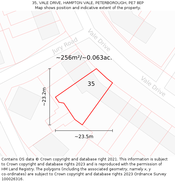 35, VALE DRIVE, HAMPTON VALE, PETERBOROUGH, PE7 8EP: Plot and title map