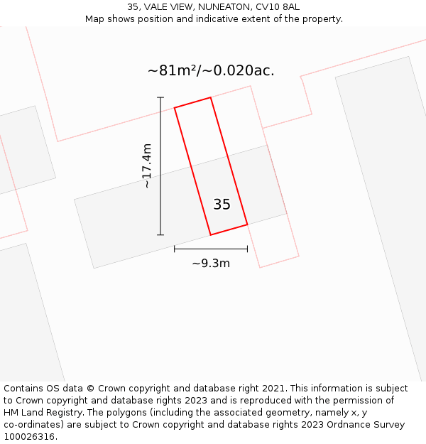35, VALE VIEW, NUNEATON, CV10 8AL: Plot and title map