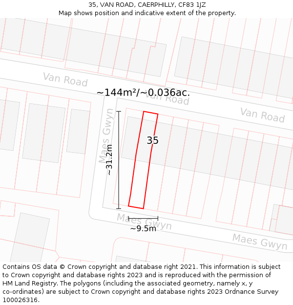 35, VAN ROAD, CAERPHILLY, CF83 1JZ: Plot and title map