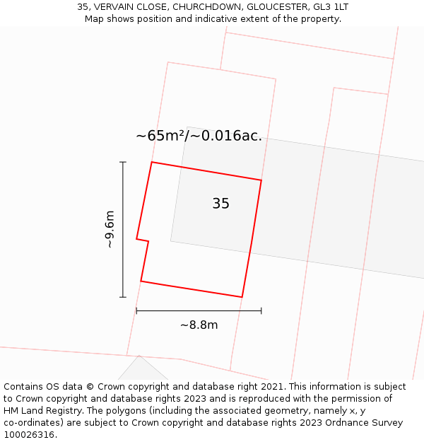 35, VERVAIN CLOSE, CHURCHDOWN, GLOUCESTER, GL3 1LT: Plot and title map