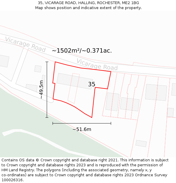35, VICARAGE ROAD, HALLING, ROCHESTER, ME2 1BG: Plot and title map