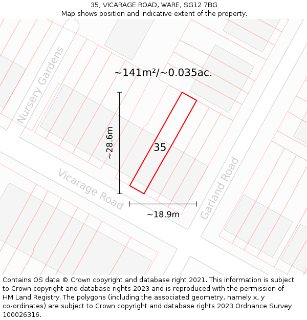 35, VICARAGE ROAD, WARE, SG12 7BG: Plot and title map