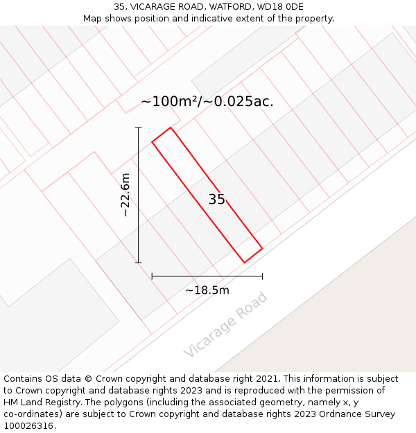 35, VICARAGE ROAD, WATFORD, WD18 0DE: Plot and title map
