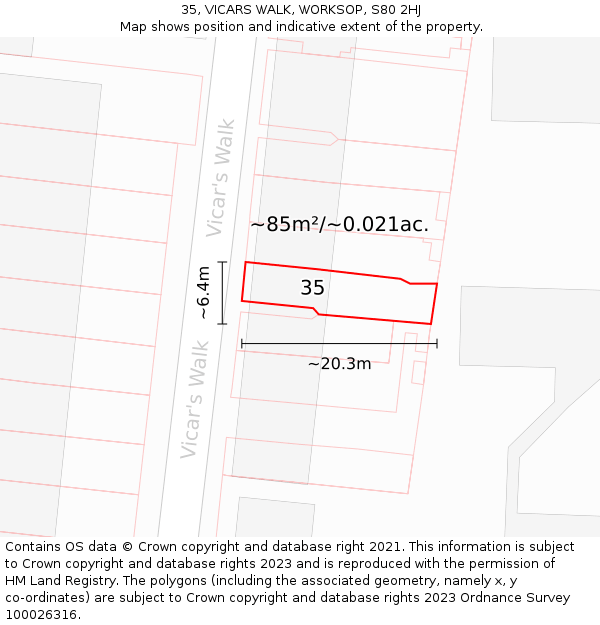 35, VICARS WALK, WORKSOP, S80 2HJ: Plot and title map