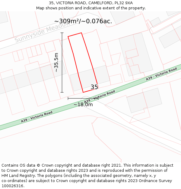 35, VICTORIA ROAD, CAMELFORD, PL32 9XA: Plot and title map
