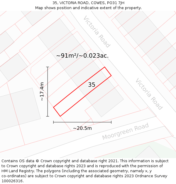 35, VICTORIA ROAD, COWES, PO31 7JH: Plot and title map