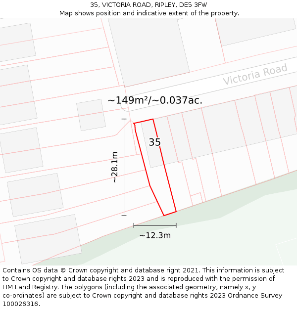 35, VICTORIA ROAD, RIPLEY, DE5 3FW: Plot and title map