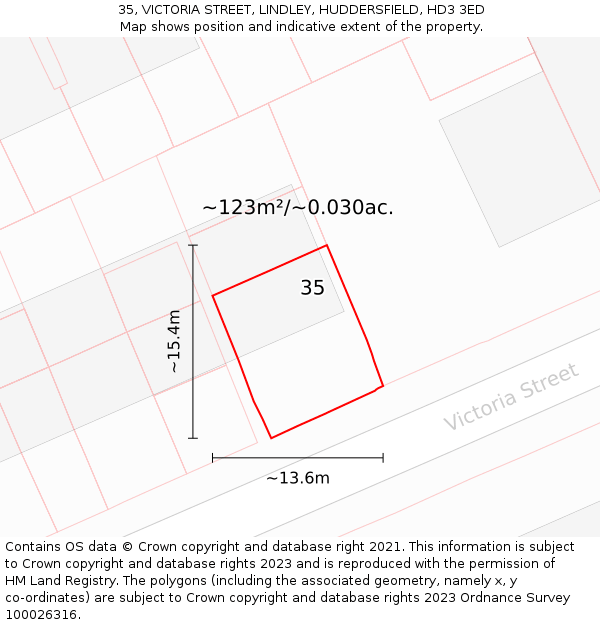 35, VICTORIA STREET, LINDLEY, HUDDERSFIELD, HD3 3ED: Plot and title map
