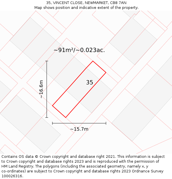 35, VINCENT CLOSE, NEWMARKET, CB8 7AN: Plot and title map