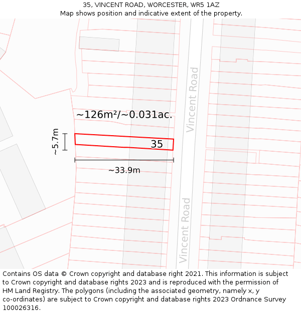 35, VINCENT ROAD, WORCESTER, WR5 1AZ: Plot and title map