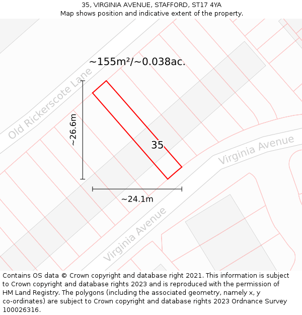35, VIRGINIA AVENUE, STAFFORD, ST17 4YA: Plot and title map