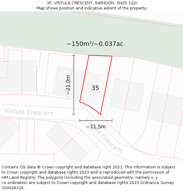 35, VISTULA CRESCENT, SWINDON, SN25 1QG: Plot and title map