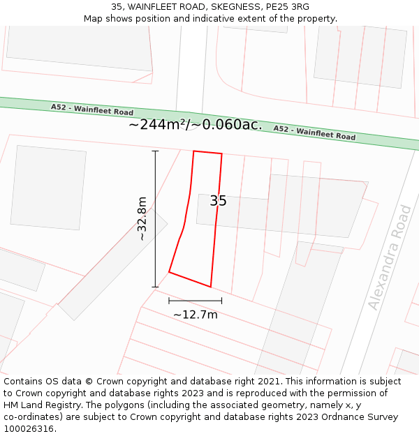 35, WAINFLEET ROAD, SKEGNESS, PE25 3RG: Plot and title map