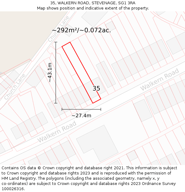 35, WALKERN ROAD, STEVENAGE, SG1 3RA: Plot and title map