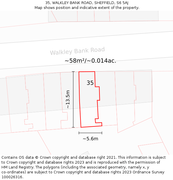 35, WALKLEY BANK ROAD, SHEFFIELD, S6 5AJ: Plot and title map