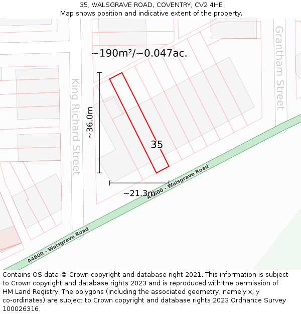 35, WALSGRAVE ROAD, COVENTRY, CV2 4HE: Plot and title map