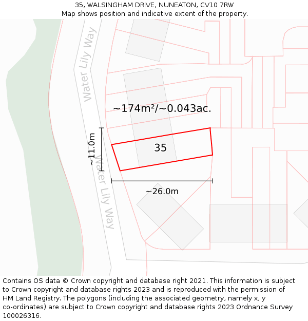 35, WALSINGHAM DRIVE, NUNEATON, CV10 7RW: Plot and title map