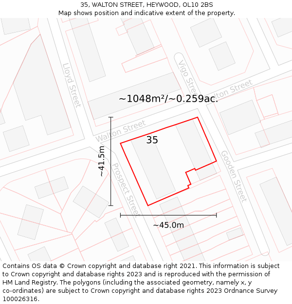 35, WALTON STREET, HEYWOOD, OL10 2BS: Plot and title map