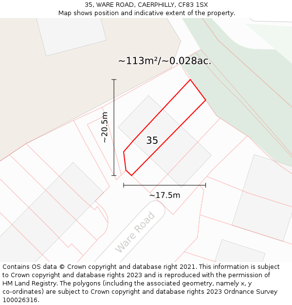35, WARE ROAD, CAERPHILLY, CF83 1SX: Plot and title map