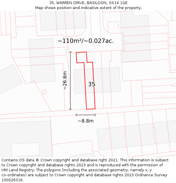 35, WARREN DRIVE, BASILDON, SS14 1GE: Plot and title map
