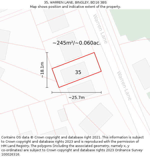 35, WARREN LANE, BINGLEY, BD16 3BS: Plot and title map