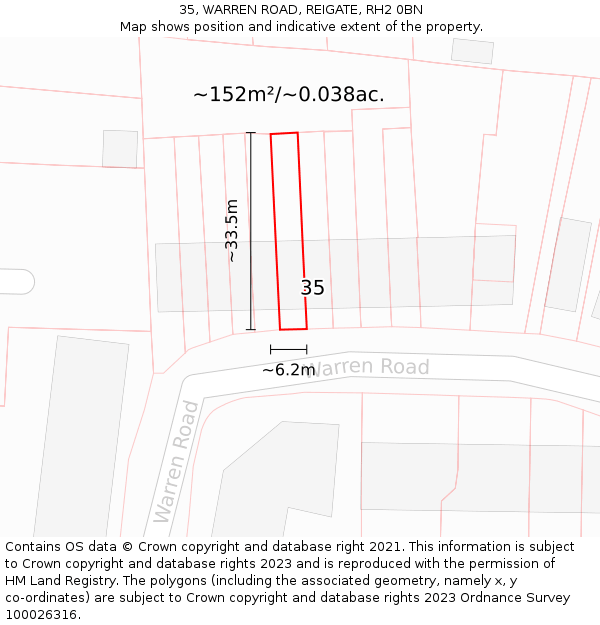 35, WARREN ROAD, REIGATE, RH2 0BN: Plot and title map