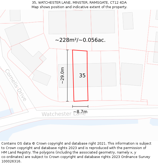 35, WATCHESTER LANE, MINSTER, RAMSGATE, CT12 4DA: Plot and title map