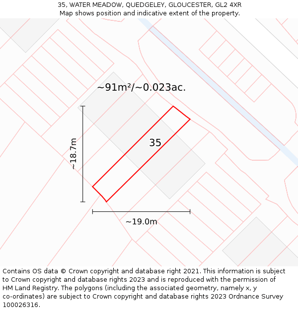 35, WATER MEADOW, QUEDGELEY, GLOUCESTER, GL2 4XR: Plot and title map