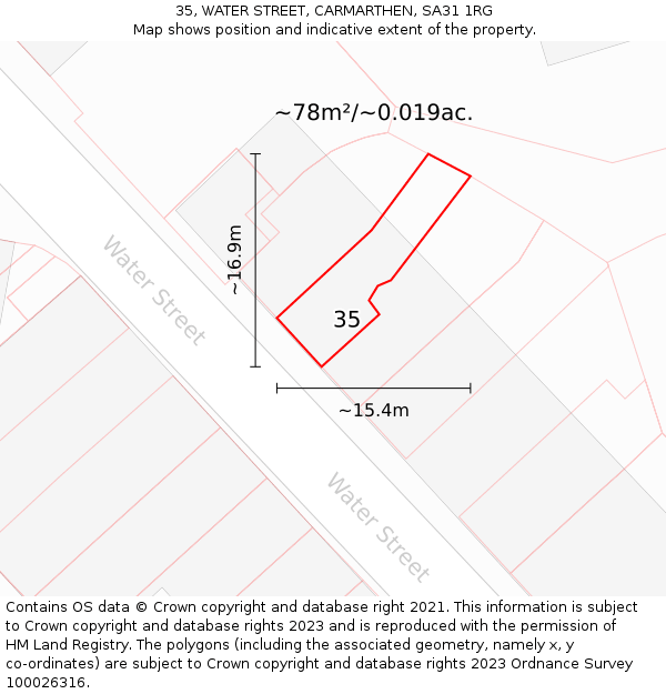 35, WATER STREET, CARMARTHEN, SA31 1RG: Plot and title map