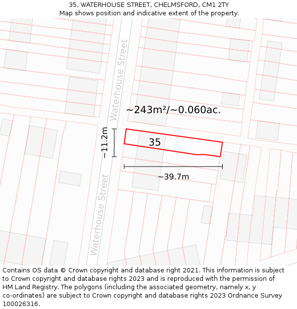 35, WATERHOUSE STREET, CHELMSFORD, CM1 2TY: Plot and title map