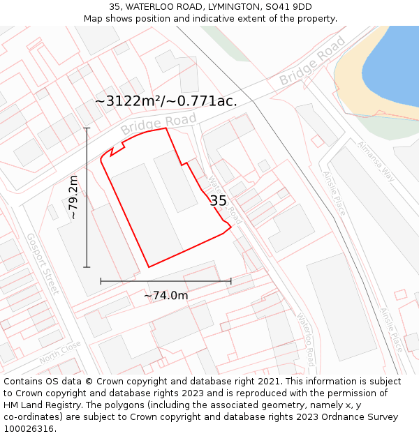 35, WATERLOO ROAD, LYMINGTON, SO41 9DD: Plot and title map