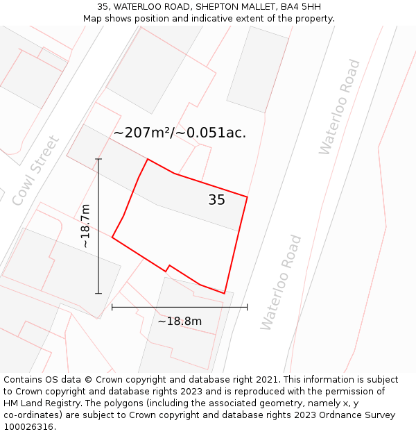 35, WATERLOO ROAD, SHEPTON MALLET, BA4 5HH: Plot and title map