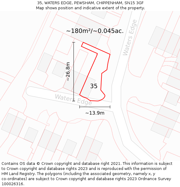 35, WATERS EDGE, PEWSHAM, CHIPPENHAM, SN15 3GF: Plot and title map