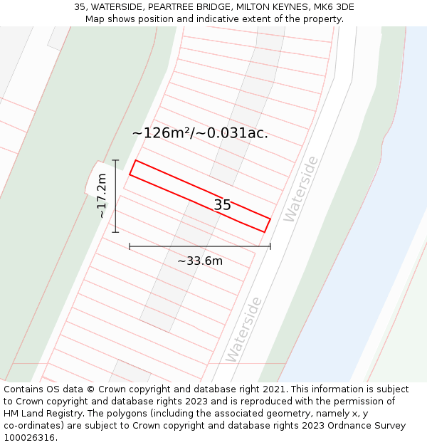 35, WATERSIDE, PEARTREE BRIDGE, MILTON KEYNES, MK6 3DE: Plot and title map