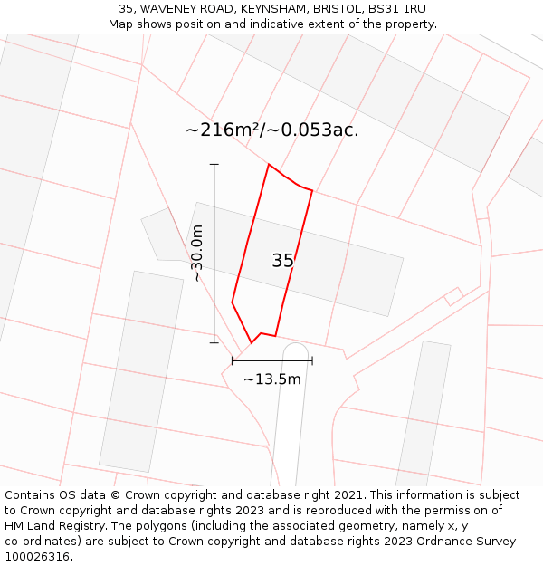 35, WAVENEY ROAD, KEYNSHAM, BRISTOL, BS31 1RU: Plot and title map