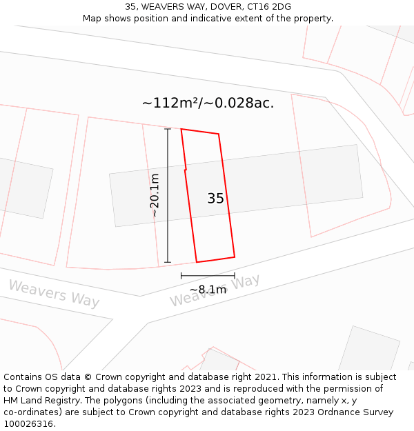 35, WEAVERS WAY, DOVER, CT16 2DG: Plot and title map