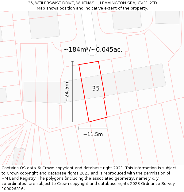 35, WEILERSWIST DRIVE, WHITNASH, LEAMINGTON SPA, CV31 2TD: Plot and title map