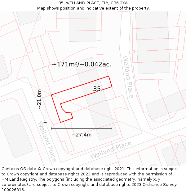 35, WELLAND PLACE, ELY, CB6 2XA: Plot and title map