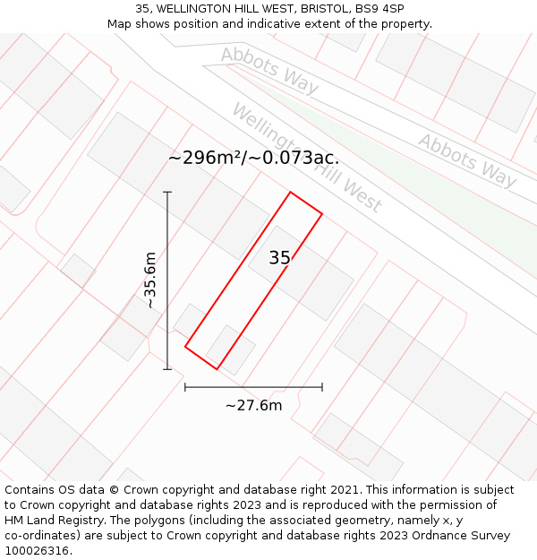 35, WELLINGTON HILL WEST, BRISTOL, BS9 4SP: Plot and title map